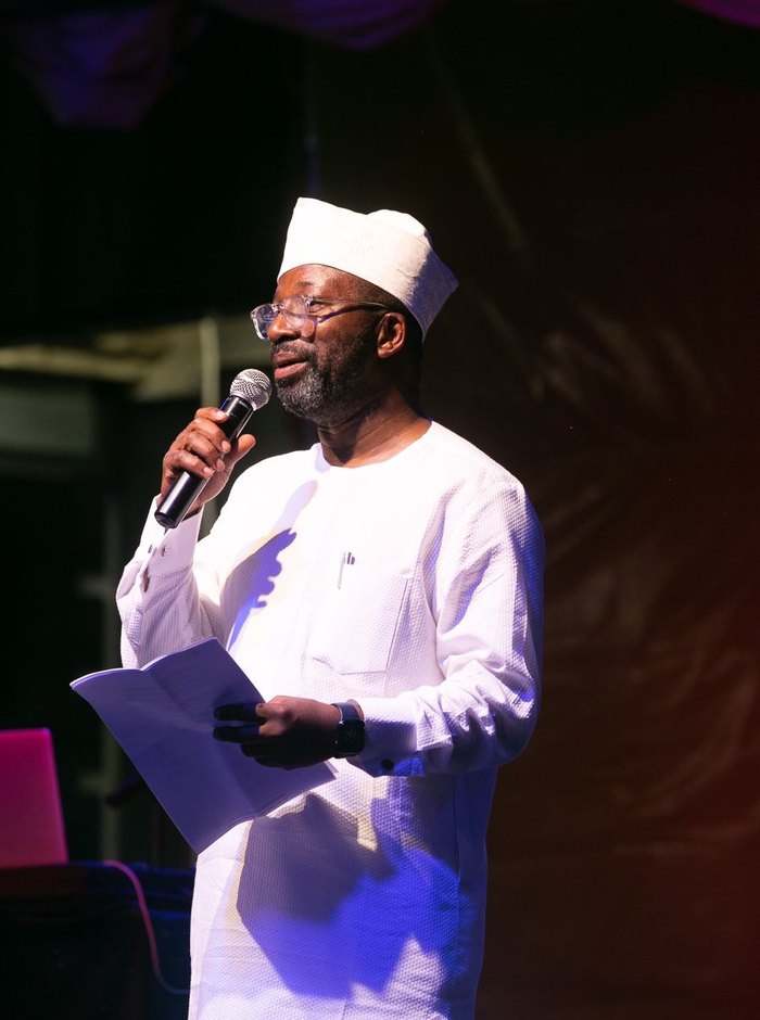 Olawale Opayinka addressing the Azuri Towers light-up ceremony, December 2021